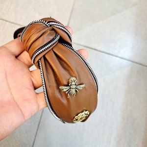 Faux Leather Headband Zipper BumbleBee accent